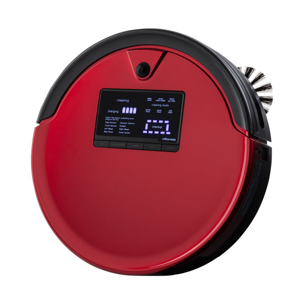 Bob PetHair Plus Robotic Vacuum Cleaner and Mop angled in rouge